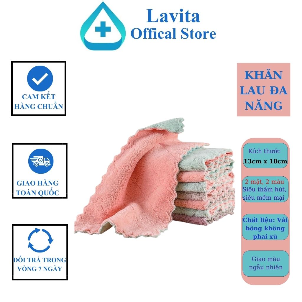 Combo 30 khăn lau đa năng lau bếp, lau tay 2 mặt siêu thấm nước, siêu mềm
