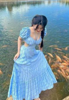 Đầm Maxi Cổ Yếm Bo Lưng Đi Chơi Đi Biển, Maxi Đi Biển Dự Tiệc,Đầm Váy Maxi Dáng Dài Xòe Hở Lưng Tay Phồng Cổ Vuông Sang Chảnh Thời Trang