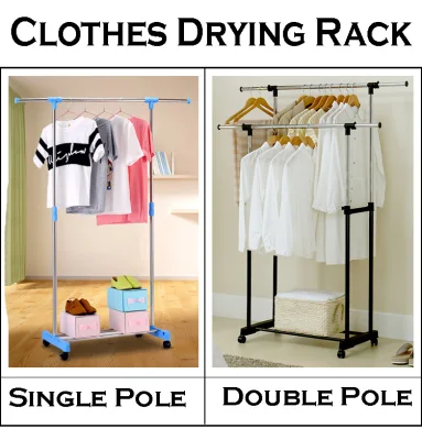 Clothes Rack (Single / Double Available) Wardrobe Hanging Drying Shelf Organizer (1)