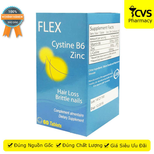 FLEX CYSTINE B6 ZINC - Viên uống chống rụng tóc đồng thời giúp mọc tóc nhanh trở lại và bóng mượt hơn cvspharmacy