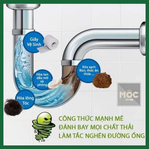 Bột thông cống thoát nước cực mạnh, cực nhanh 280g, 260g Mocstore, Hoá chất thông bồn cầu mạnh xử lý nhanh tắc nghẽn cầu nghẹt lavabo nghẹt bồn rửa chén nghẹt, dung dịch thông tắc tóc và rác thải Sink and drain cleaner
