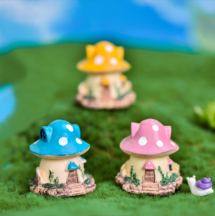 [HCM]Mô hình nhà nấm hồng đỏ trang trí tiểu cảnh thủy sinh terrarium chậu cây cảnh sen đá bánh kem