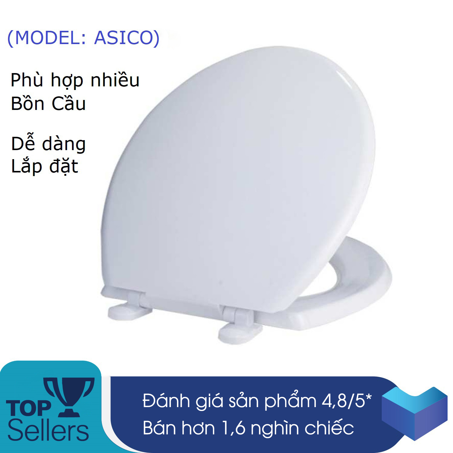 Bộ 2 Nắp bồn cầu nhựa Asico, Dễ dàng thay thế và lắp đặt Không cần gọi thợ (Tặng bộ chân đế - Xem Thông Số Kích Thước Trong Ảnh - Thông Tin Sản Phẩm)