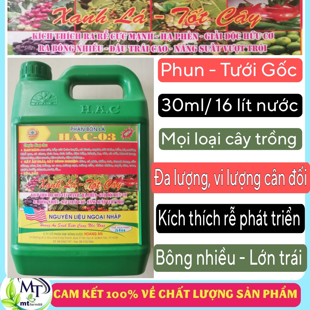 Phân bón lá hac-03 5 lít - xanh lá - tốt cây - kích thích ra rễ - hạ phèn - ra bông nhiều - đậu trái cao