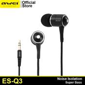 Awei ES-Q3 Wired Earphones with Super Bass, Noise Isolation