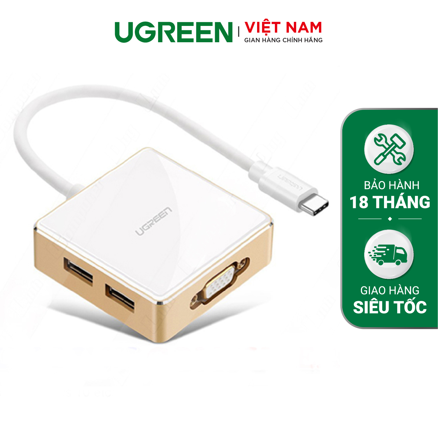 Bộ chuyển đổi usb type c sang vga cùng hub usb 1 cổng 3.0 và 2 cổng 2.0 hỗ trợ cổng sạc macbook usb - c ugreen us183 30442 - hãng phân phối chính thức