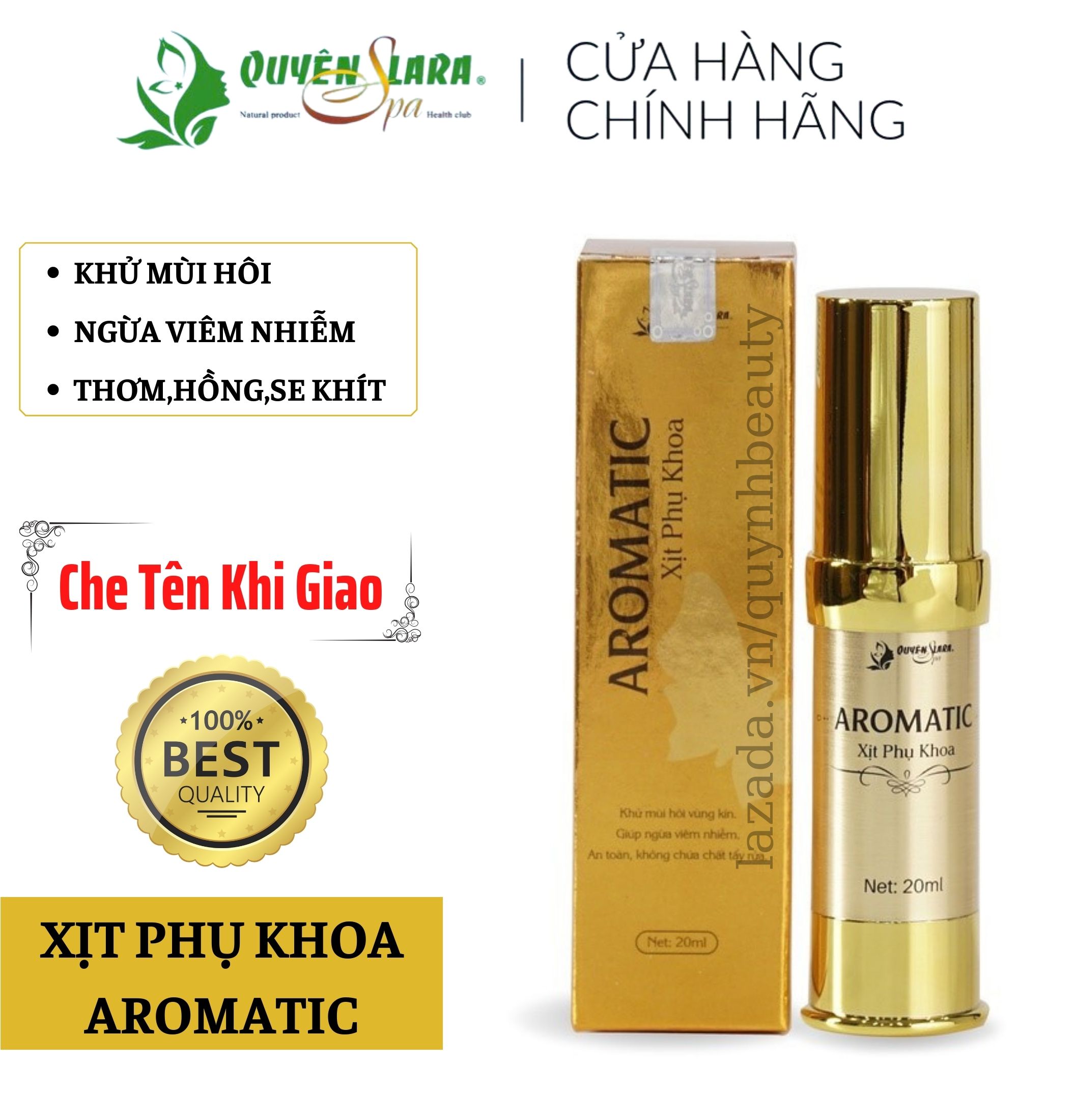 Xịt Phụ Khoa Aromatic Quyên Lara Hương Thơm Quyến Rũ Độ Lưu Hương Cực Tốt Giúp Khử Mùi Hôi,Làm Thơm Hồng Se Khít Cô Bé 20ml