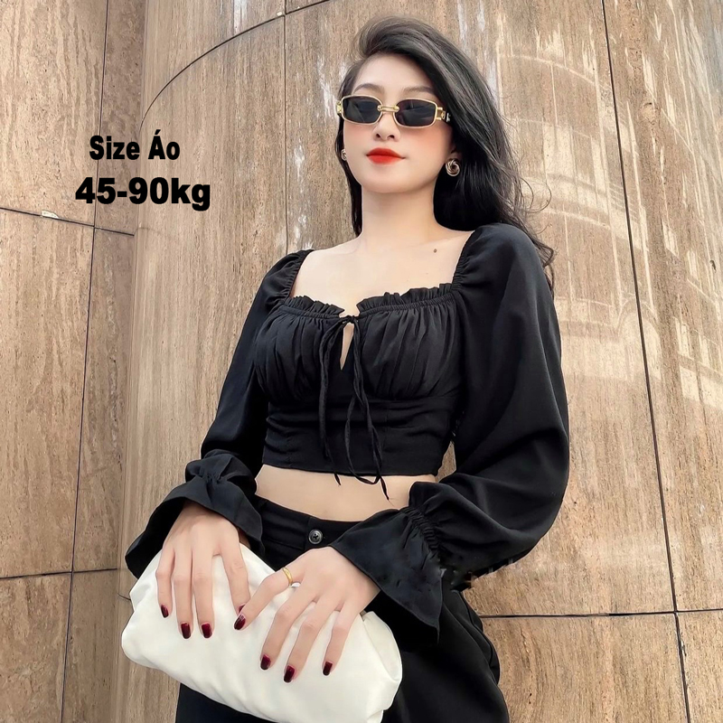 Áo croptop bigsize nữ 45-95kg, croptop bigsize tay dài trể vai AC04