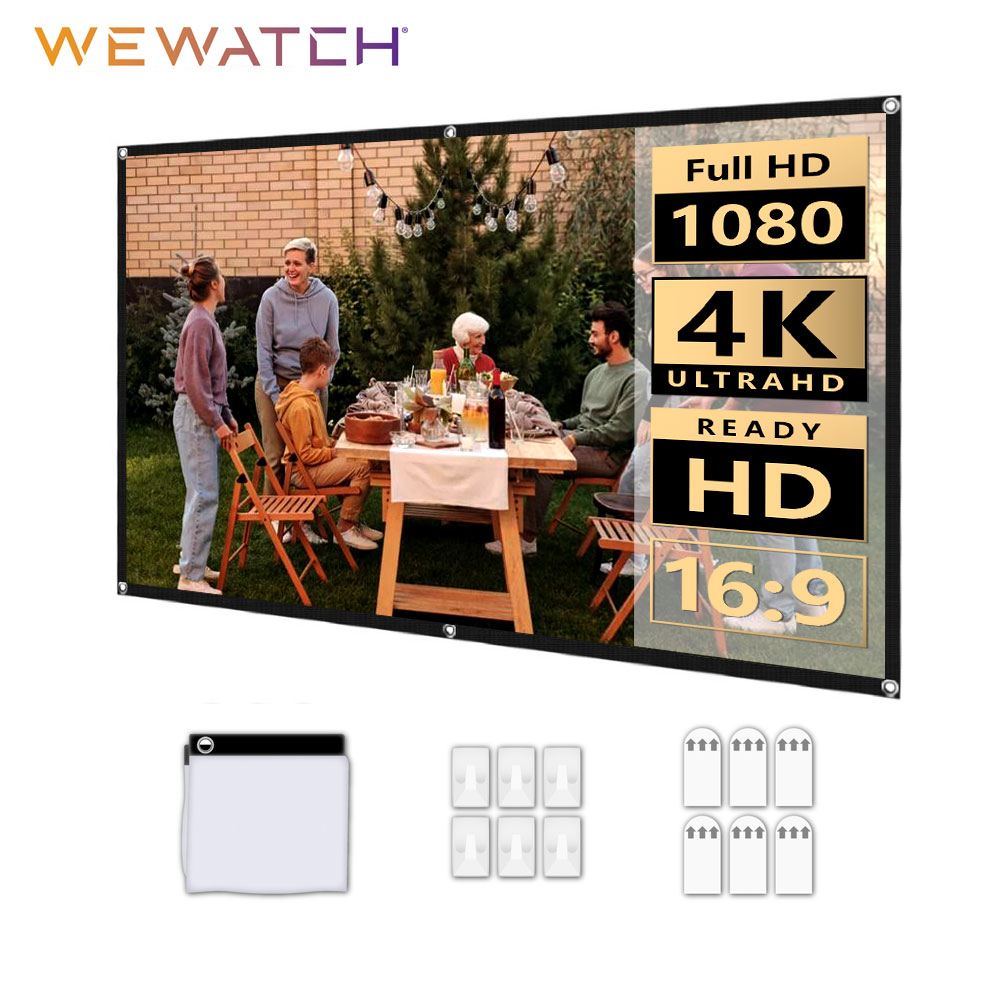 WEWATCH PS5/PS6แบบพกพาหน้าจอ100/120นิ้ว HD 16:9ผ้าหน้าจอความสว่างสูงสะท้อนแสงหน้าจอโปรเจคเตอร์แบบพับเก็บได้ ราคา 799 บาท*ส่งฟรี