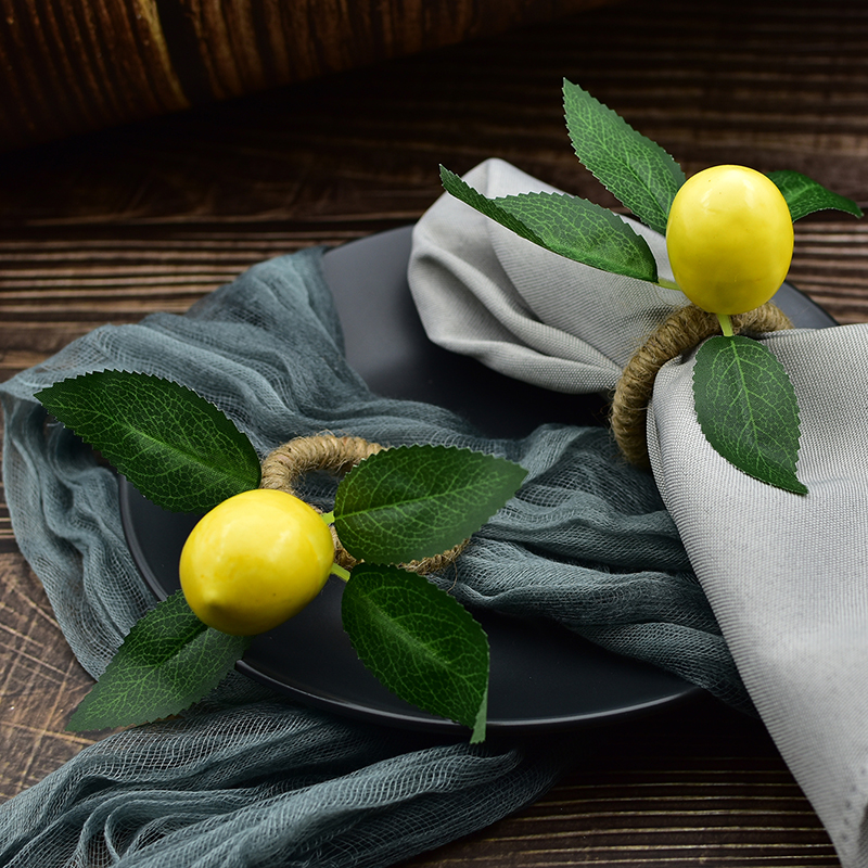 Gambar 4PCS Simulation Lemon Plant Napkin Ring Fruit Meal Buckle Hotel Model Room Napkin Ring Napkin Buckle Party Supplies