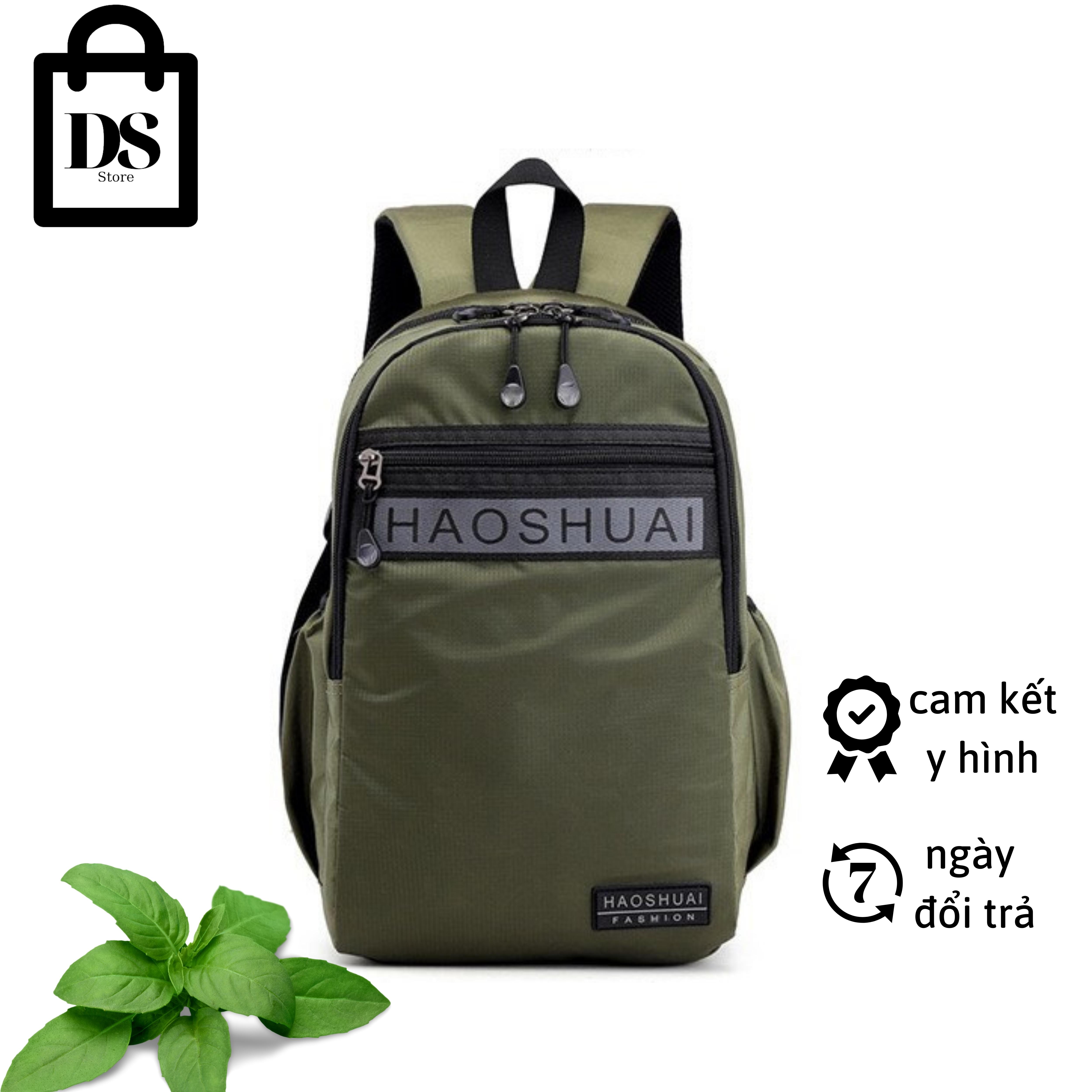 [Size vừa] Balo Hàn Quốc cá tính HAOSHUAI 38 - Màu xanh rêu - Chất lượng cao cấp chống nước -