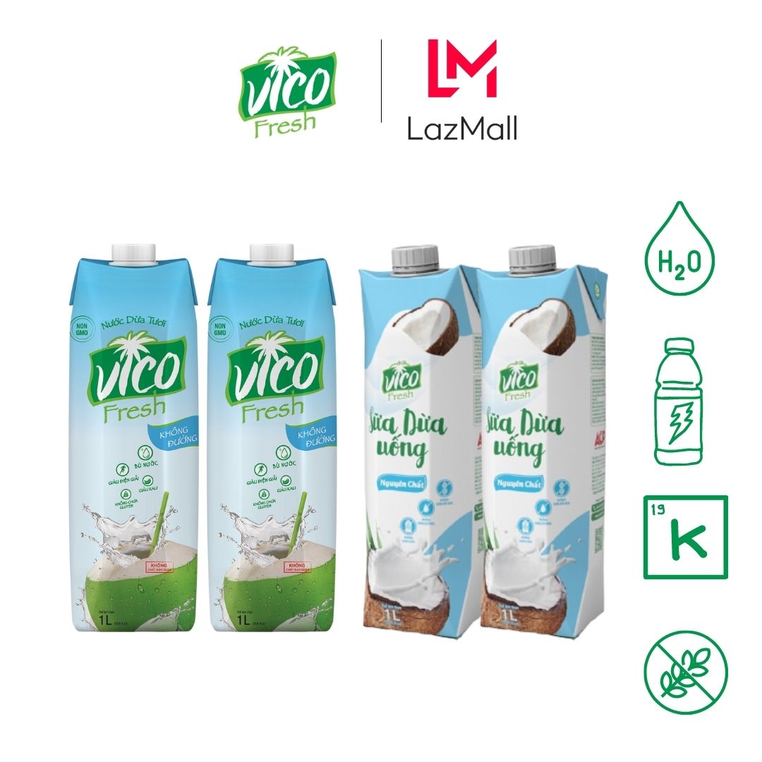 Combo 4 hộp nước dừa Vico Fresh 1L