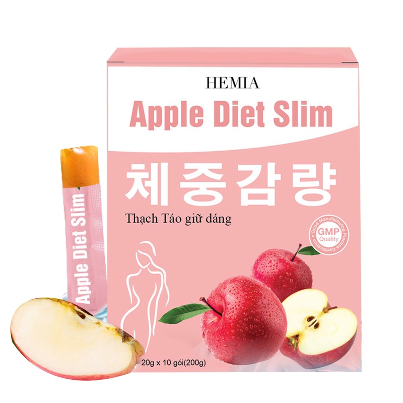 Thạch táo giảm cân Hemia, giảm cân an toàn tại nhà, 1 hộp 10 cái
