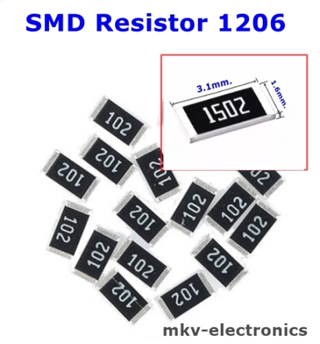 1206 9.1R 10R 22R 47R 68R 75R 82R 100R SMD Resistor 3.1x1.6mm. 1/4Watt