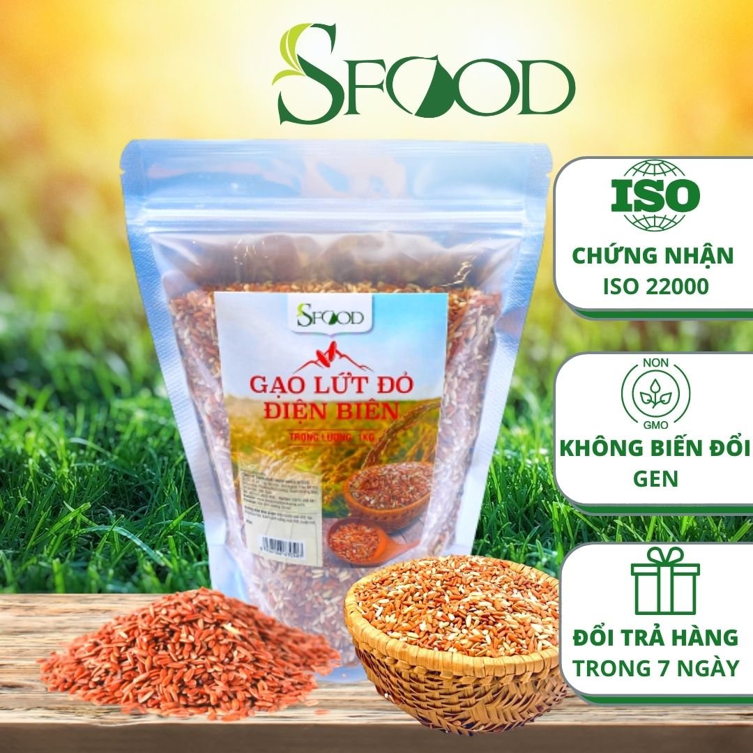 Gạo lứt đỏ sfood 1kg, gạo lứt điện biên