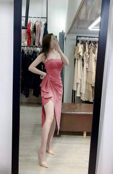 Đầm body 2 dây xẻ đùi-QH #damnu
