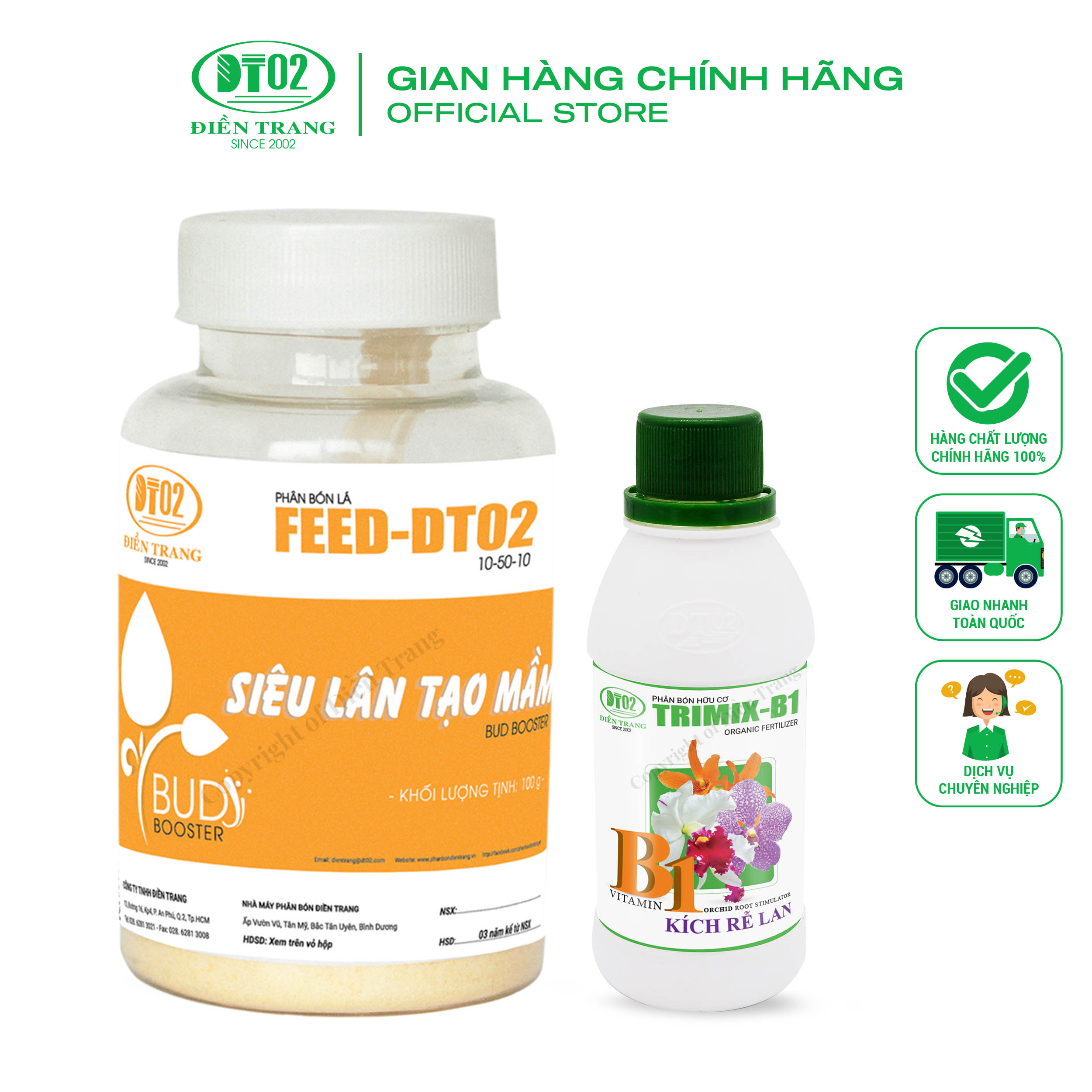 Bộ sản phẩm Phân bón hữu cơ Điền Trang, Trimix B1 siêu kích rễ 100ml kết hợp siêu lân tạo mầm 100g