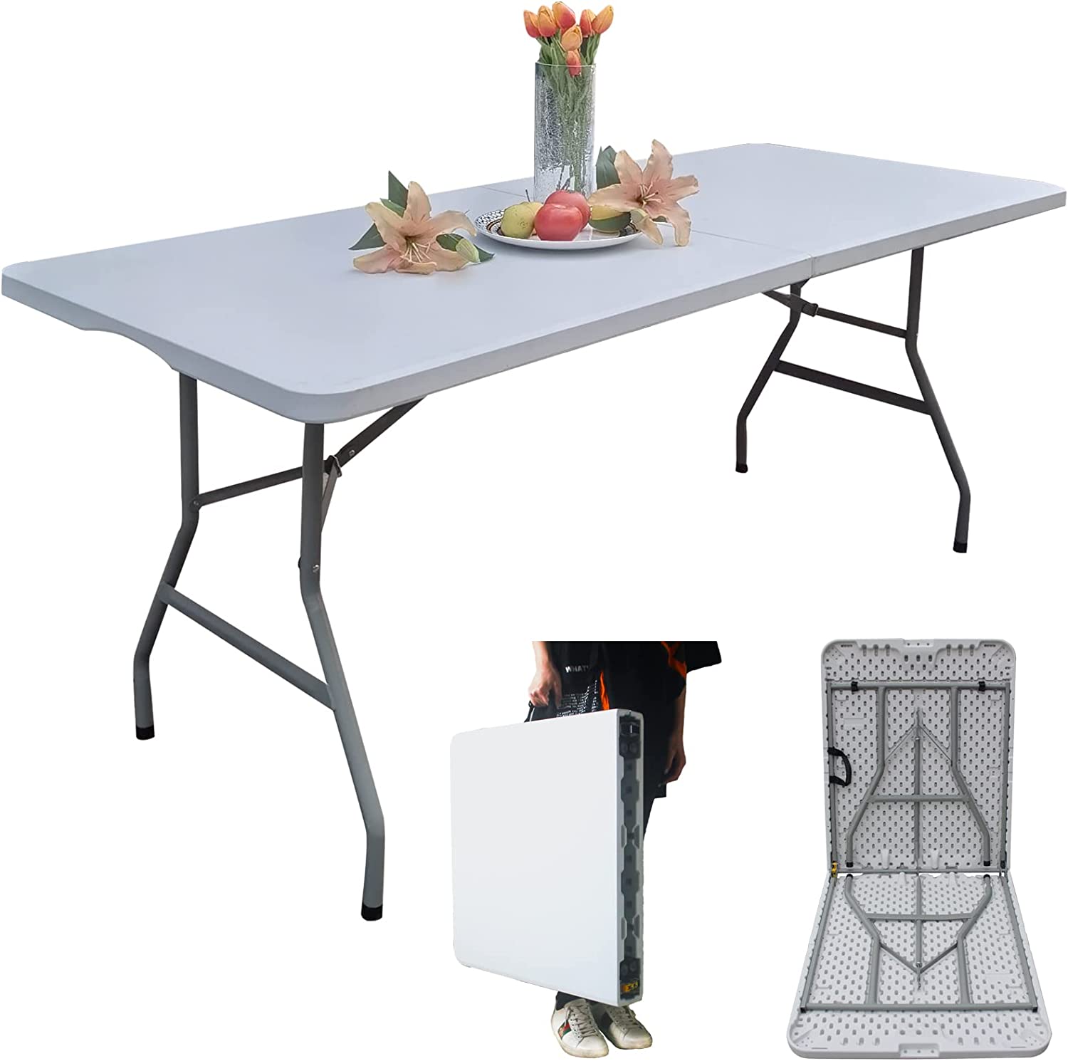 6FT Portable Folding White Trestle Table Heavy Duty Plastic Camping Garden  Party--One Piece - China Rectangle Folding Table, 183cm