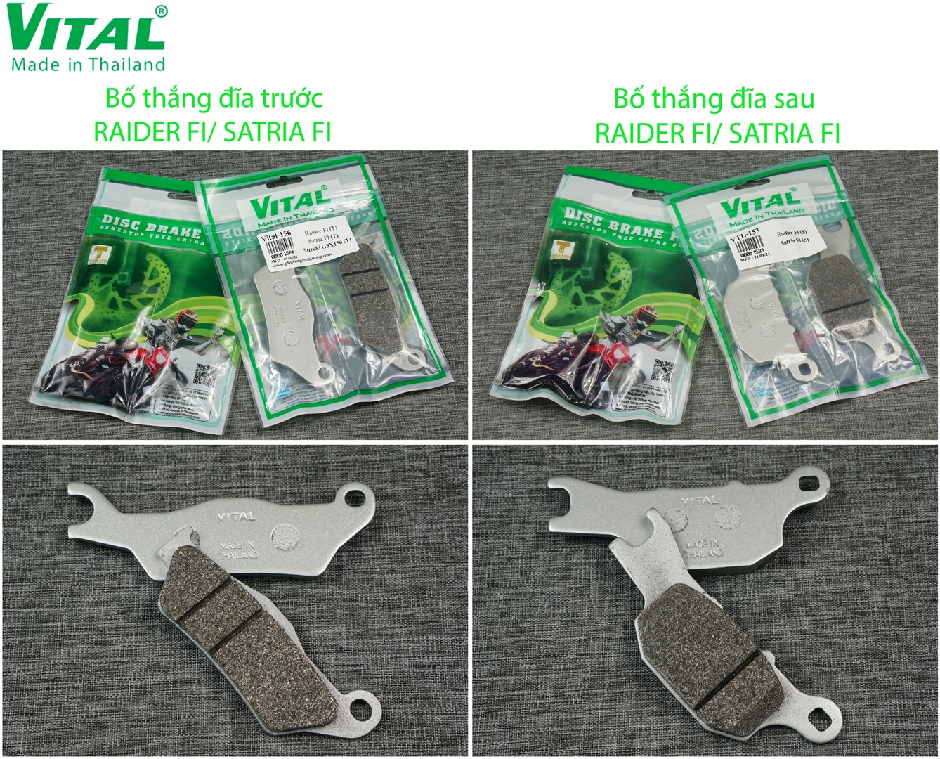 Bố thắng cho xe raider fi /satria fi hiệu vital - má phanh xe máy, bố thắng đĩa vital chính hãng thái lan