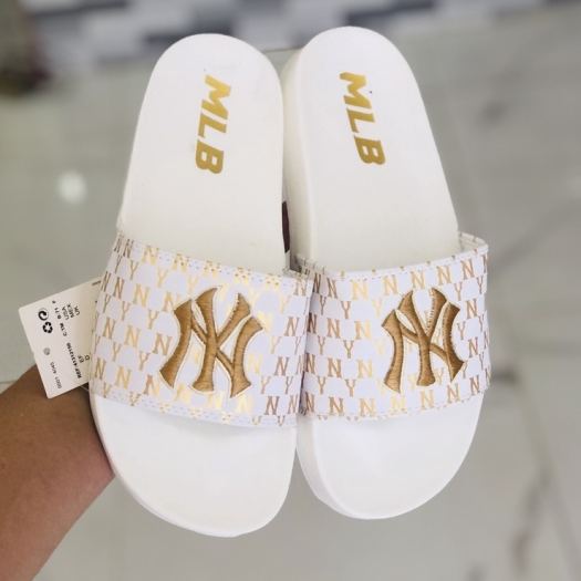 ◘✥✗ Dép unisex MLB NY ❤️FREESHIP Hộp❤️ dép mlb bóng chày quai ngang thể thao nữ Thêu NY-NY nỗi màu trắng chữ hồng xịn