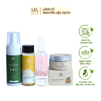 Combo Làm Sạch Da Chuyên Sâu Mộc An 4 Sản Phẩm Nuôi Dưỡng Làn Da Bóng Khoẻ, Giảm Mụn Thâm