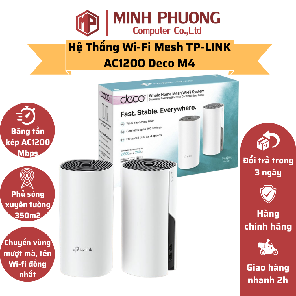 WiFi Mesh Cho Toàn Ngôi Nhà AC1200 Deco M4 - HÀNG CHÍNH HÃNG