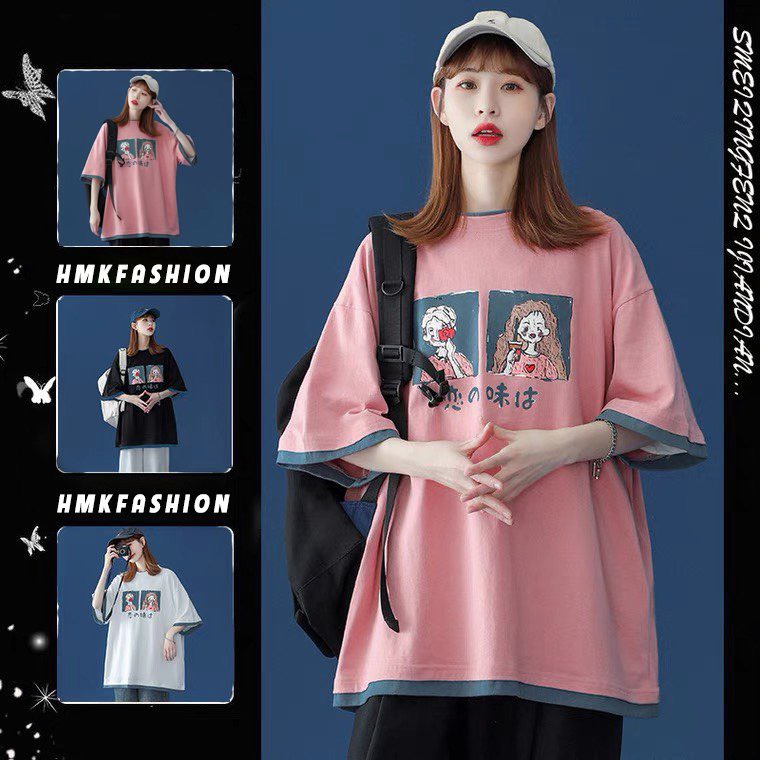 Áo Thun Unisex Form Rộng Tay Lỡ, Áo Phông Nam Nữ Oversize in hình hoạt hình dễ thương