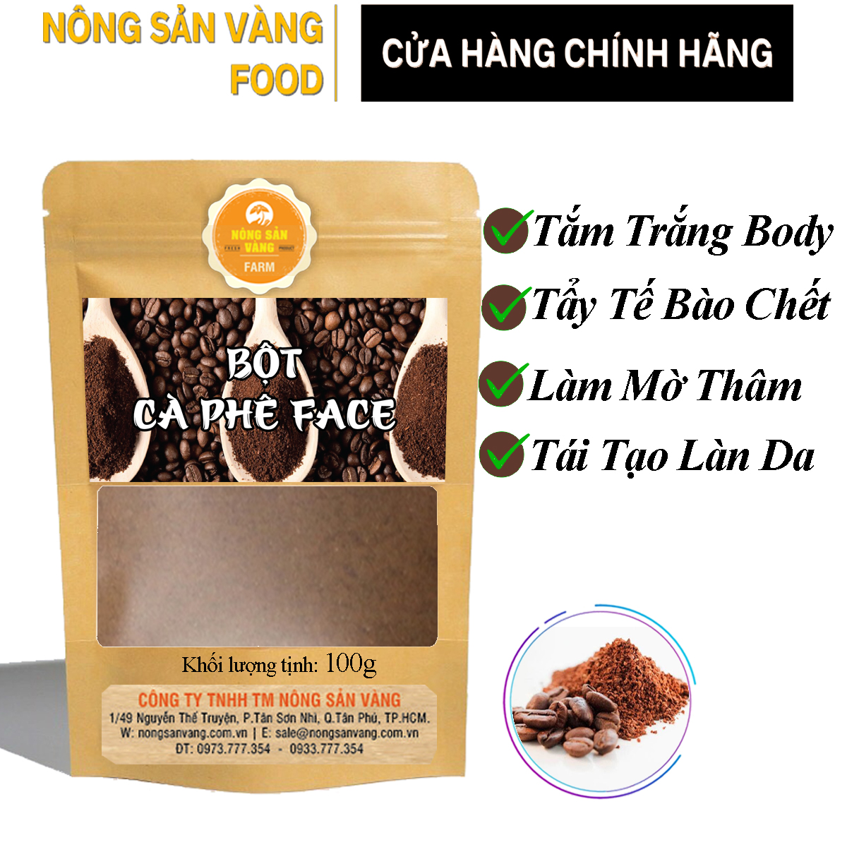 Bột cà phê nguyên chất organic 100gr - nông sản vàng