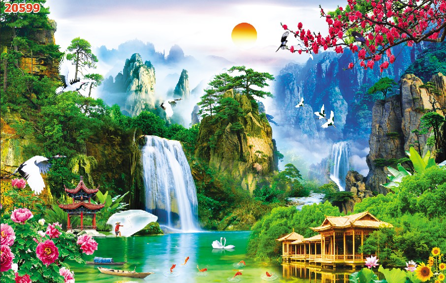 Tranh dán tường 3D Phòng Khách/Sơn Thủy Hữu Tình,376(Đã tích hợp sẵn keo)