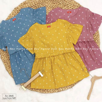 Áo bầu công sở tphcm mặc bầu và sau sinh có khóa cho bé ty vải lụa hoa cao cấp thoáng mát dễ thương