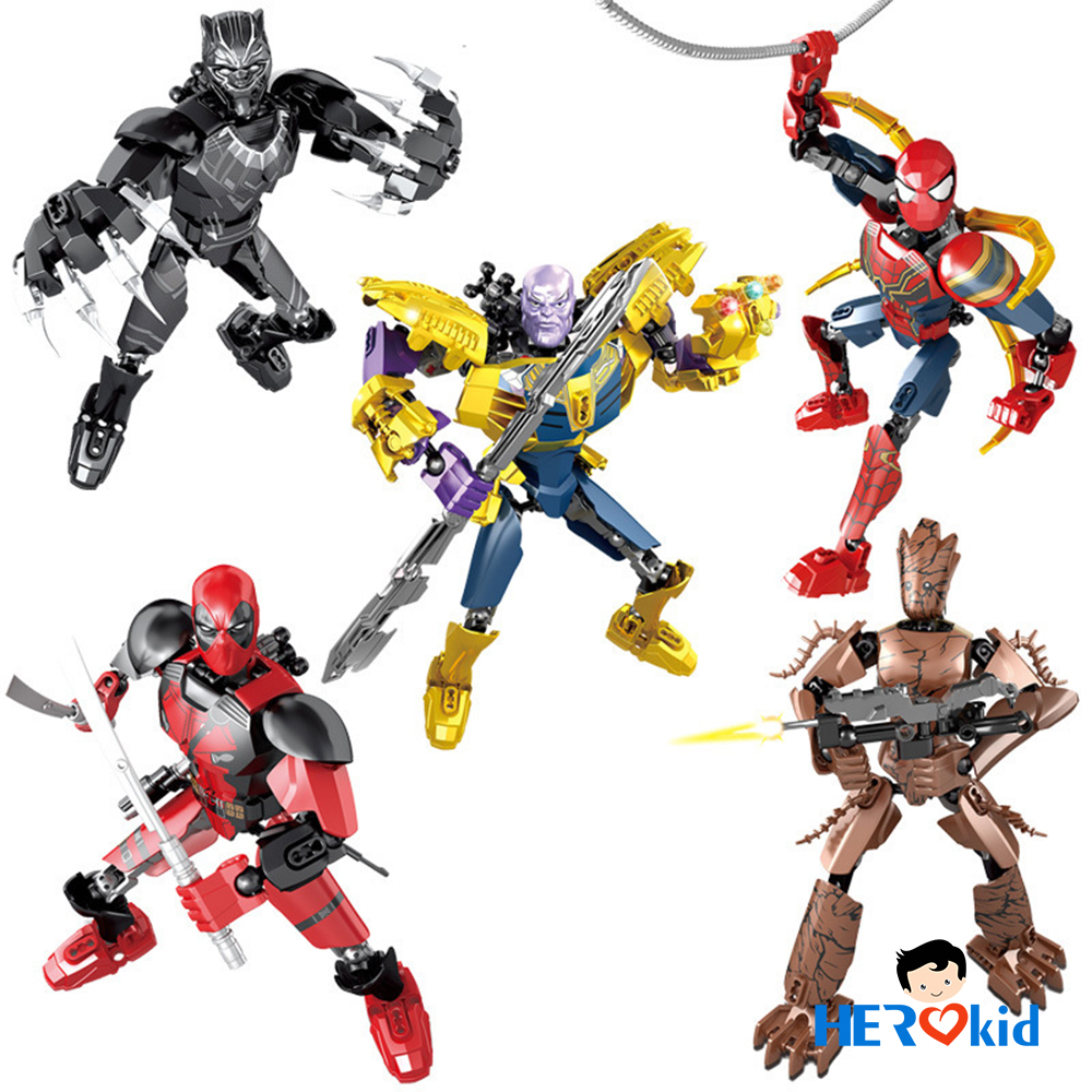 Đồ chơi mô hình lắp ráp nhân vật siêu anh hùng marvel siêu nhân nhện, thanos, deadpool