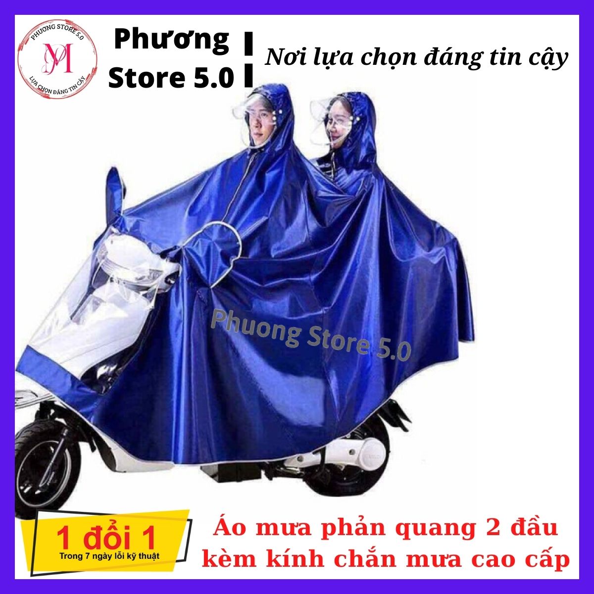 Áo Mưa 2 Đầu Phản Quang Đi Xe Máy Vải Dù - chất vải dù chống thấm nước ,  có kính che mặt cao cấp - Vải Dù Siêu Dai, Siêu Bền