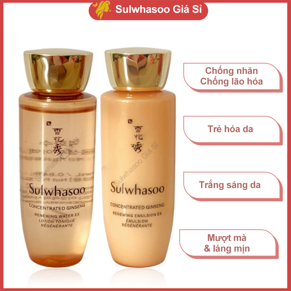 Cặp nước hoa hồng và sữa dưỡng nhân sâm chống lão hóa tăng cường khả năng phục hồi, nuôi dưỡng cho mọi loại da Concentrated Ginseng Renewing Water EX và Emulsion - Sulwhasoo Giá sỉ
