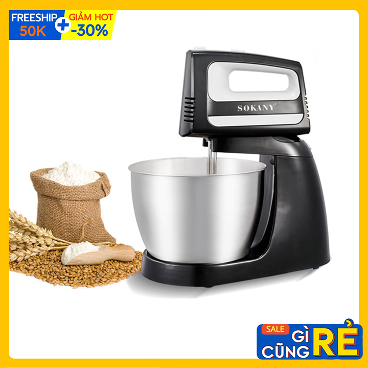 Máy đánh trứng để bàn hoặc cầm tay chính hãng SOKANY công suất lớn 400w, kèm âu siêu to 3.5L