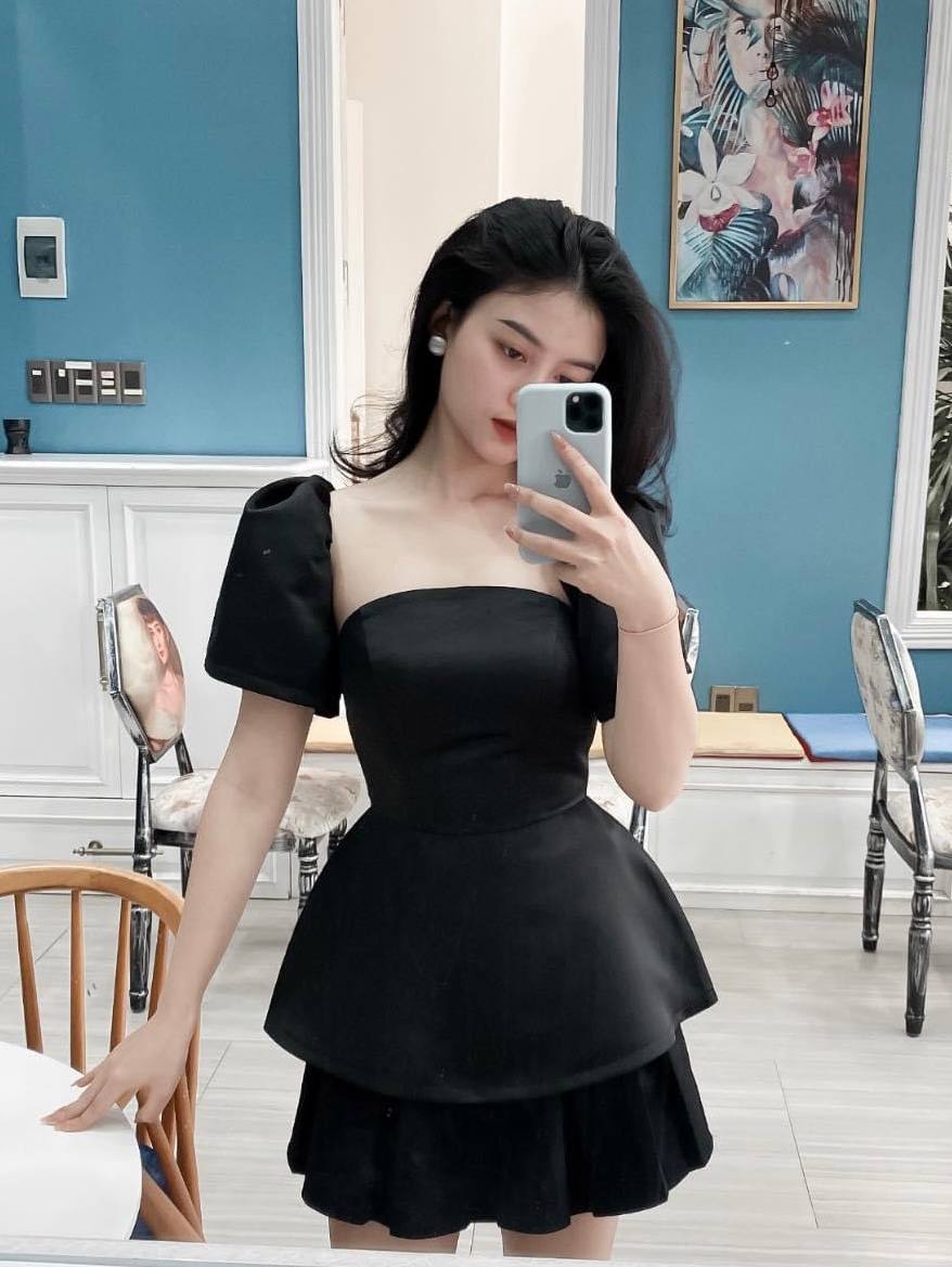 Áo tay phồng chiết eo dáng peplum hony