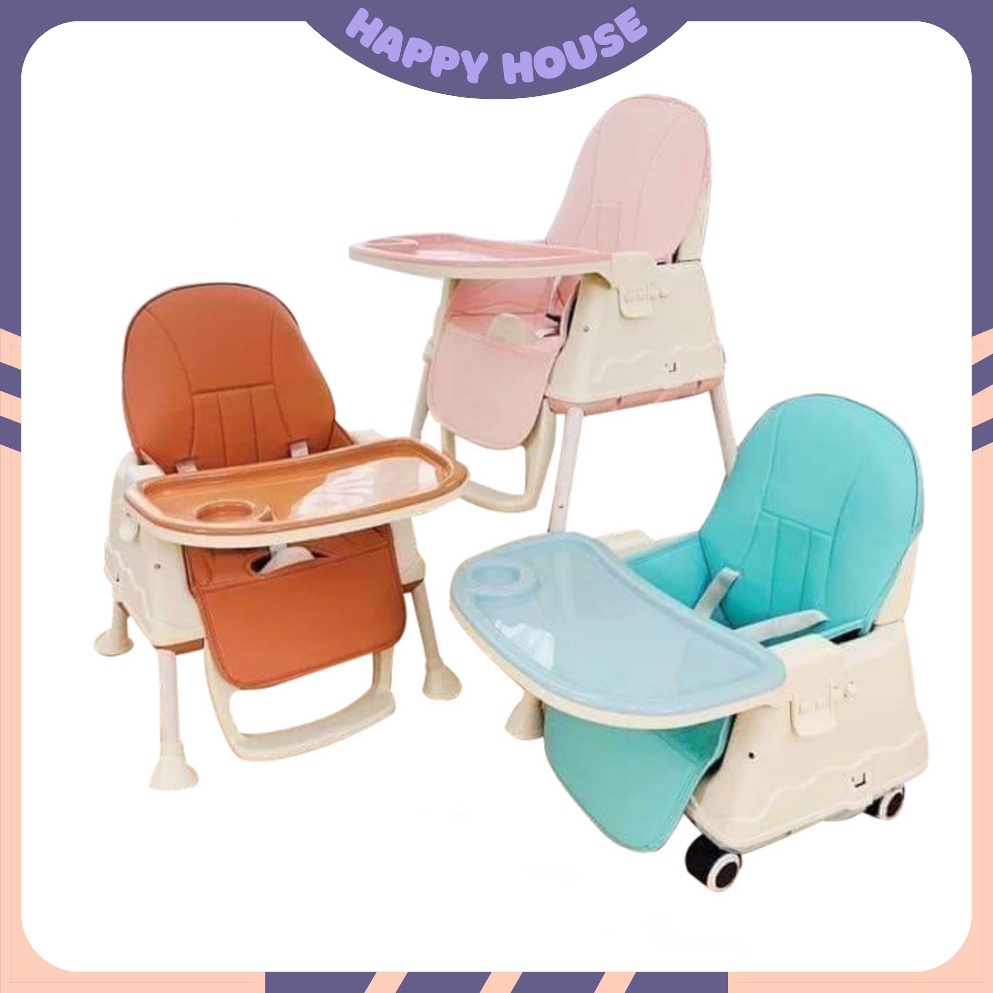 Ghế ăn dặm cao cấp cho bé, ghế ăn dặm hanbei đa chức năng, tặng kèm bánh xe và chân sắt