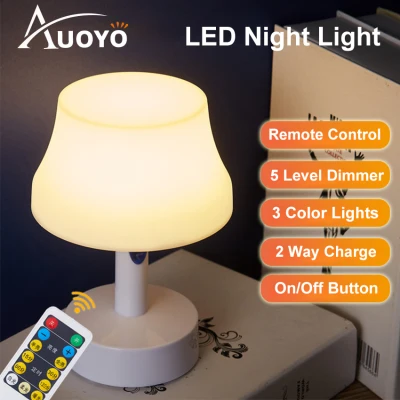 Auoyo Table Lamp Bed Light Remote Control LED Room Decor Night Light with Clock 10 Level Brightness Desk Lamp with USB Charging for Reading Working Studying (1)