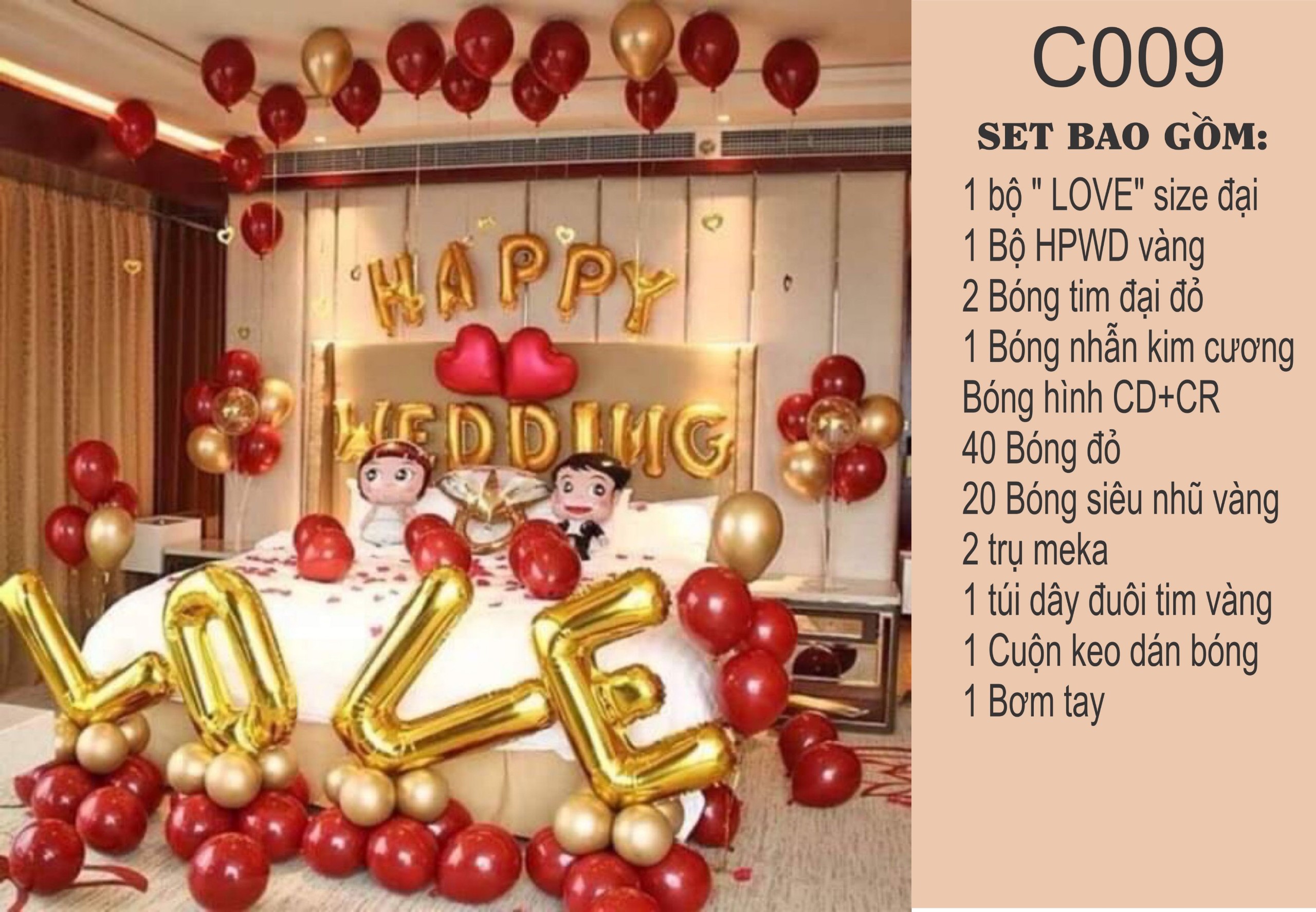 Set bóng trang trí phòng cưới- trang trí phòng tân hôn - c009