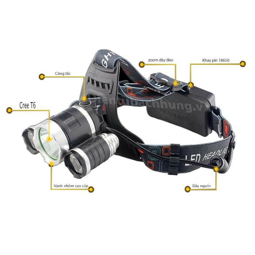 Đèn pin đội đầu 3 bóng t6 siêu sáng