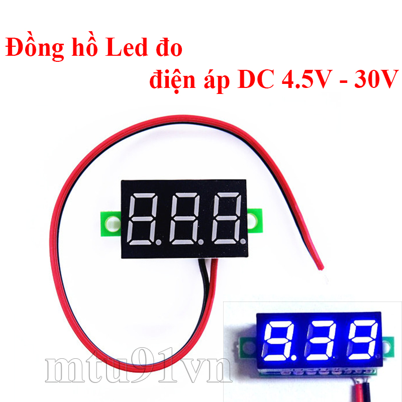 Đồng hồ led đo áp - báo volt dc 2 dây 4.5~30v - xanh dương