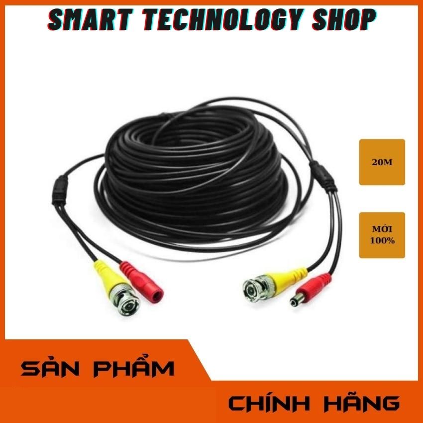 Dây cáp đồng trục liền nguồn đúc sẵn 2 đầu 20m dùng cho liên kết camera với đầu ghi, làm dây cấp nguồn cho camera