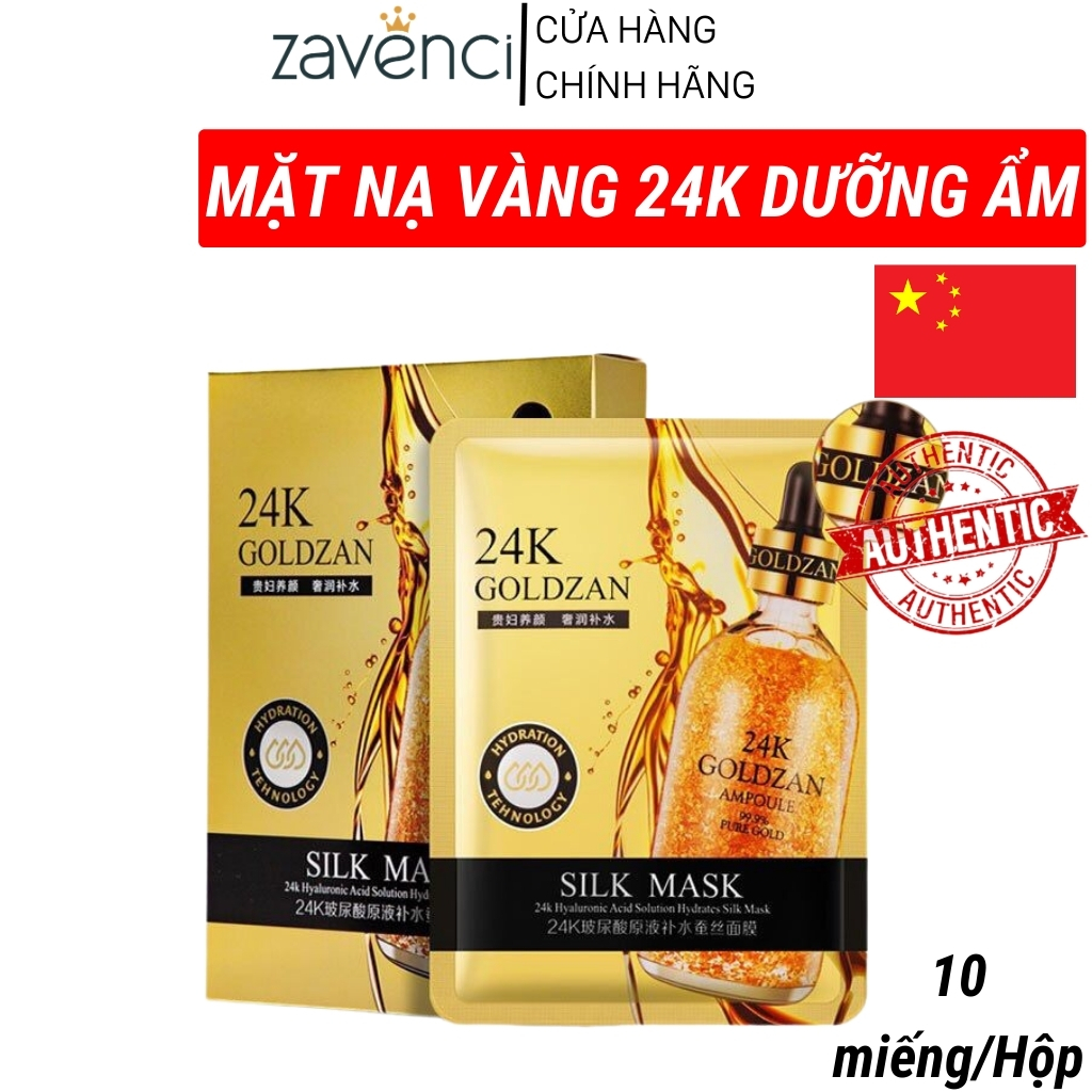 Mặt nạ dưỡng da 24K zavenci mask tinh chất vàng dưỡng ẩm se khít lỗ chân lông căng bóng trắng hồng tự nhiên phù hợp mọi loại da golden polypeptide (hộp 10 miếng)