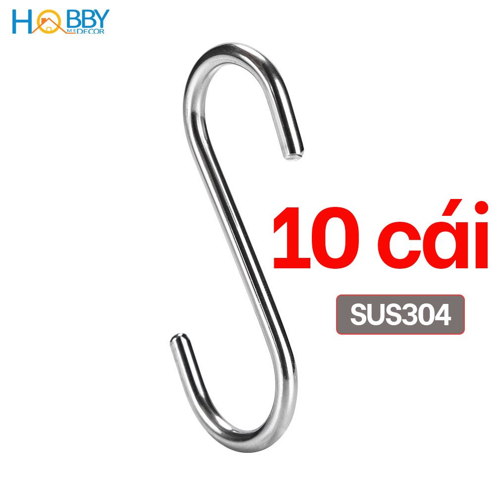 Combo 10 móc treo đồ chữ S HOBBY MS chất liệu Inox 304 - dày 4mm loại cao cấp - phù hợp làm móc treo quần áo, dụng cụ nhà bếp