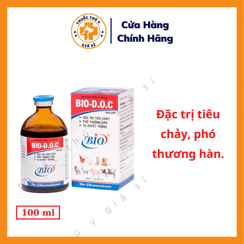 "Hoàn tiền đến 10%" Bio DOC 100ml - Dùng Cho Bệnh Tiêu Chảy, Phó Thương Hàn, Tụ Huyết Trùng, Viêm Vú, Viêm Tử Cung, Viêm Khớp - Thú Y Giá Sỉ