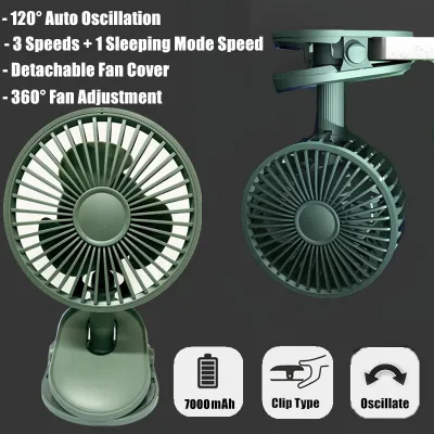 [SG Seller] Rechargeable Portable 1200mAh / 2000mAh Rotatable USB Clip Fan/ Stroller Baby Fans/ (2)