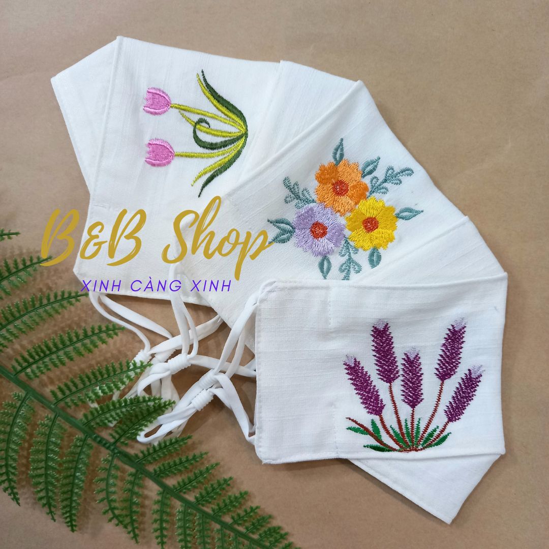 Khẩu Trang Vải Thêu Hoa Tiết Thiên Nhiên Khẩu Trang Vải Linen 3D Mịn Mát Cấu Trúc 3 Lớp Khẩu Trang Kháng Khuẩn Thời Trang Có Nút Điều Chỉnh Kích Cỡ Sử Dụng được Nhiều Lần Tặng Kèm Dây Đeo Chống Đau Tai Khi Mua hơn 3 Sản Phẩm