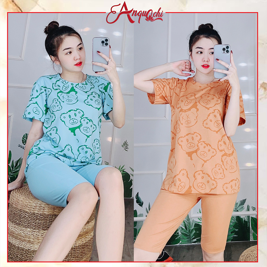 Đồ Bộ Nữ Mặc Nhà Anquachi Gấu Đẹp Thun Cotton Nữ Mặc Ngủ Ở Nhà Dễ Thương Quần Lửng Cute A072