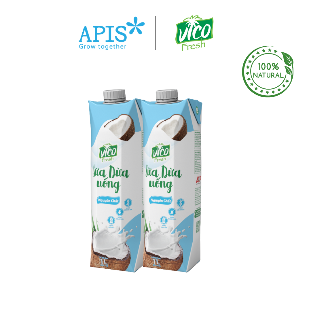 Combo 2 hộp sữa dừa vico fresh 1l - nguyên chất thơm ngon tròn vị apis