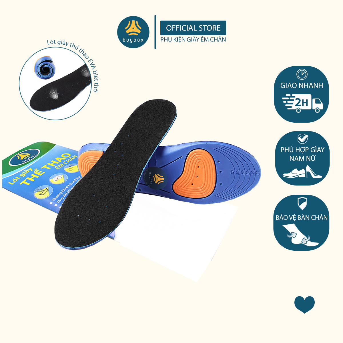 Lót giày thể thao EVA biết thở và chịu lực hỗ trợ vận động thể thao - Đen phối xanh - buybox - BBPK155