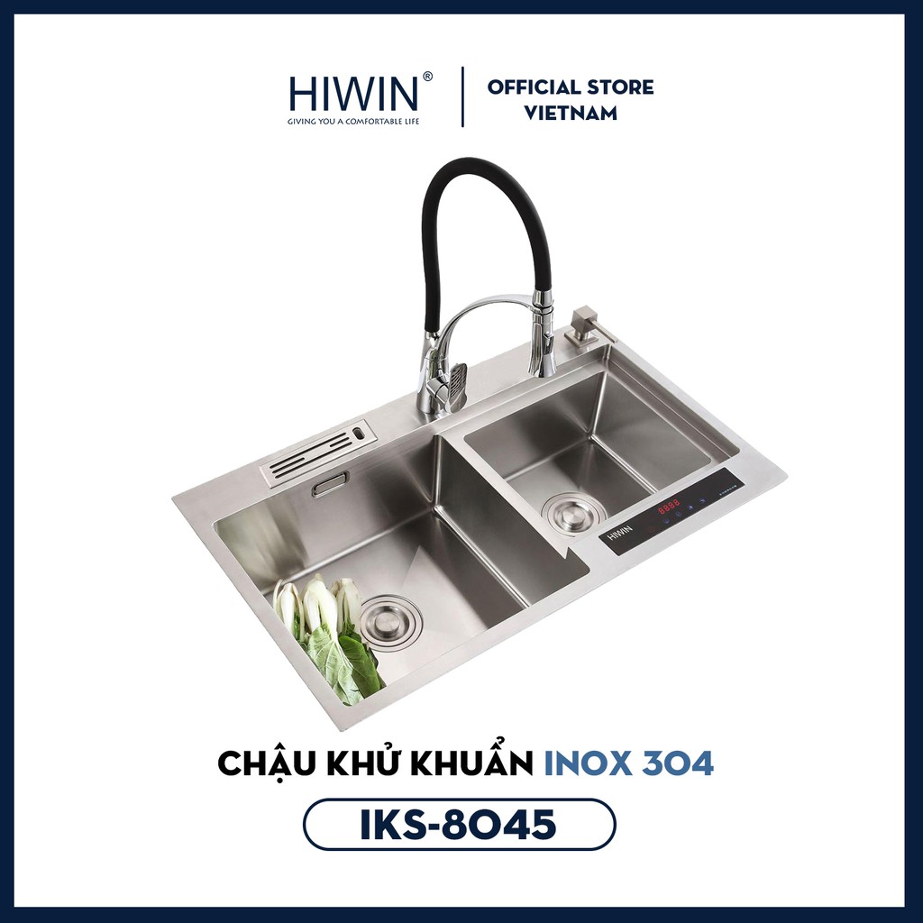 Chậu rửa bát khử khuẩn inox 304 mặt mờ hiwin iks-8045 450x800x220mm